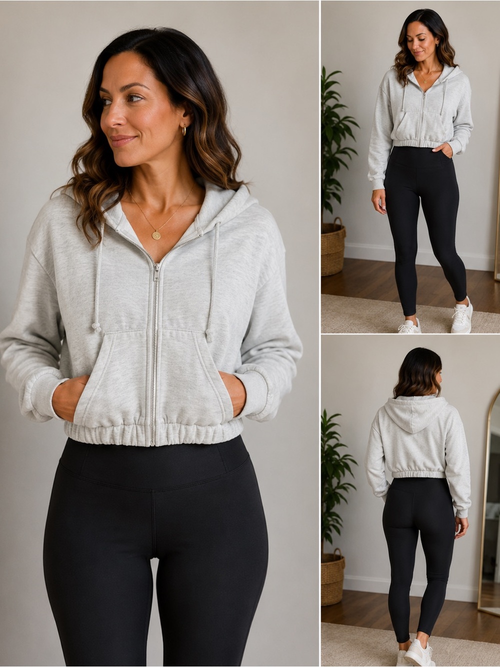 Forever 21 Cropped Zip-Up Hoodie Heather Gray Size S